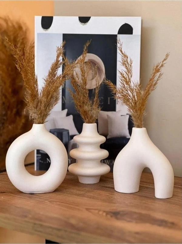 Havalı Tasarım Minimal 3’Lü Dekoratif Vazo Set Biblo Minyatür - Image 1