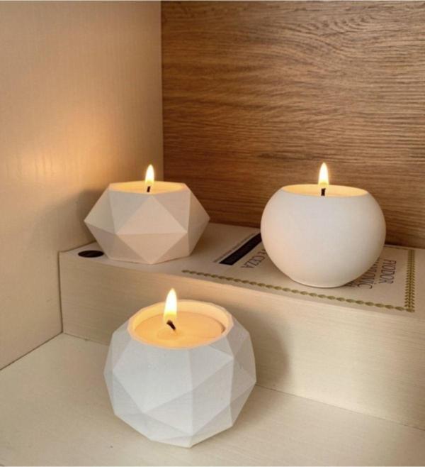Havalı Tasarım Üçlü Tealight Beton Mumluk Set - Image 1