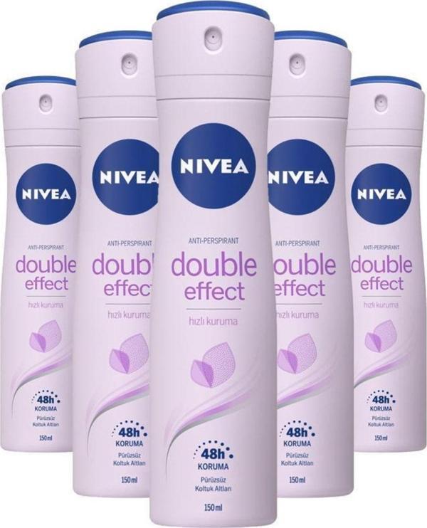 Nivea Double Effect Mor Düşler Kadın Sprey Deodorant 5 x 150ml - Image 1