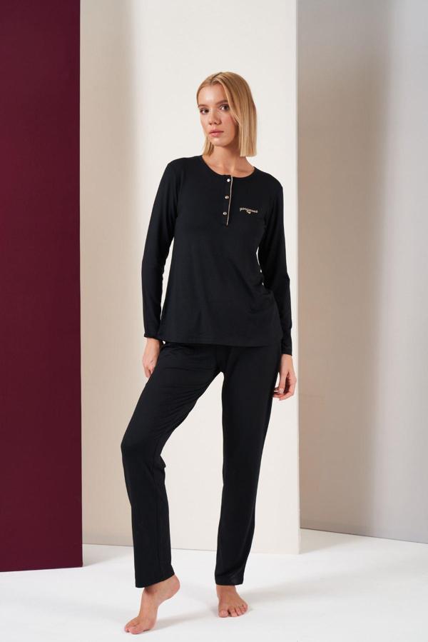 Pjs 26037 Kadın Gorgeous Patlı Biyeli Uzun Kol Pijama Takım - Image 1