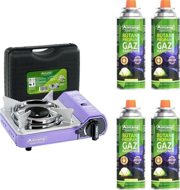 Orcamp Mini Çantalı Kamp Ocağı Mor 4 Kartuşlu Set - Image 1