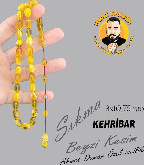 AHMET DAMAR ATEŞ KEHRİBAR BEYZİ KESİM 8X10,75mm - Image 1