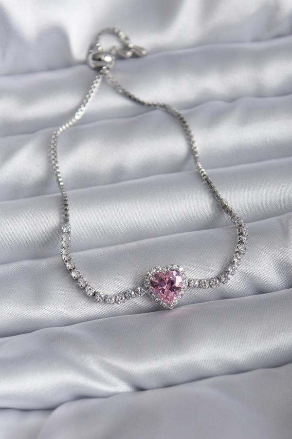 Celira Gümüş Renk Pembe Zirkon Taşlı Charm Bileklik - Image 1