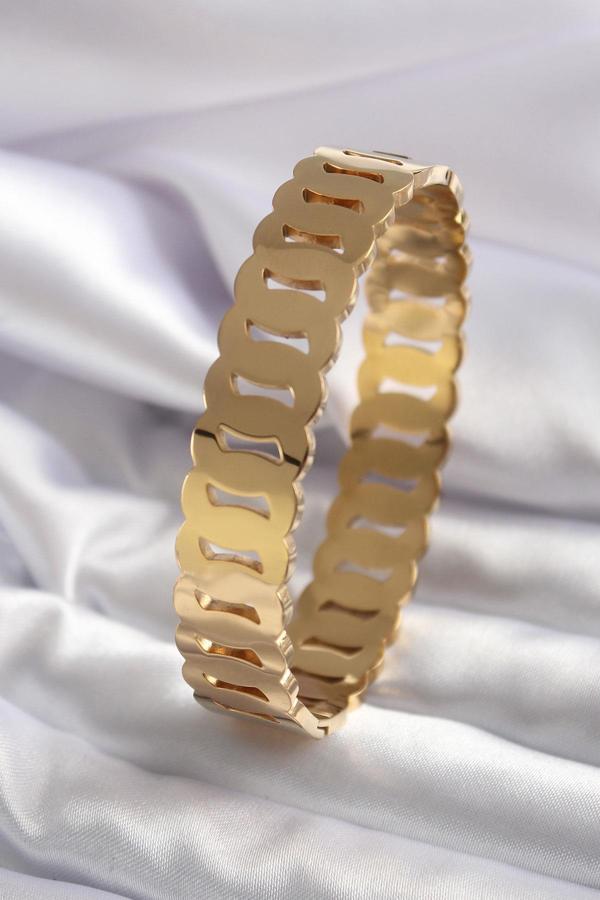 Çelik Gold Renk Geçme Halka Model Kadın Kelepçe Bileklik - Image 1