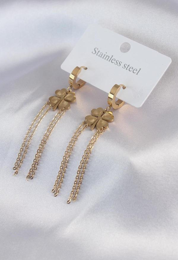 Celira Çelik Gold Renk Üçlü Sallantı Zincir Model Kadın Küpe - Image 1