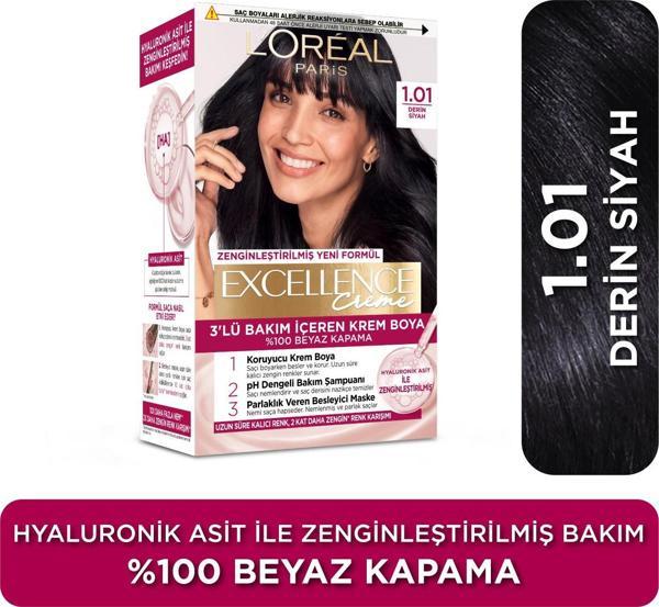 L’Oréal Paris Excellence Creme 1.01 Derin Siyah Saç Boyası - Image 1