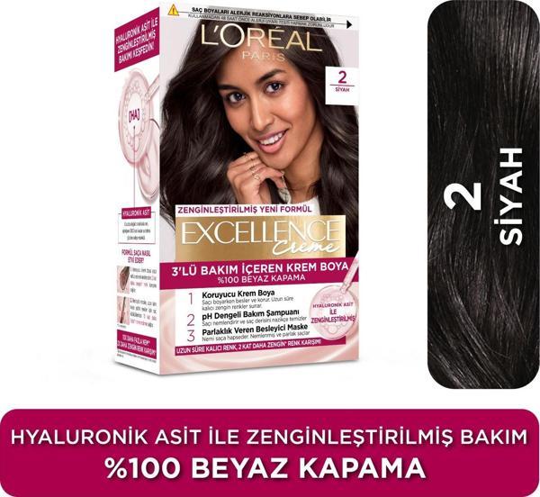 L’Oréal Paris Excellence Creme 2 Siyah Saç Boyası - Image 1