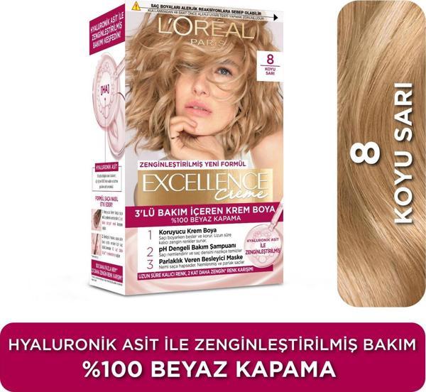 L’Oréal Paris Excellence Creme 8 Koyu Sarı Saç Boyası - Image 1