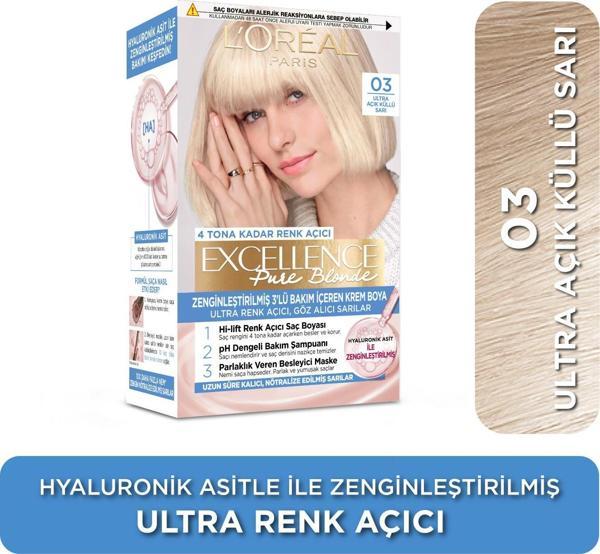 L'Oréal Paris Excellence Pure Blond Saç Boyası - 03 Ultra Açık Küllü Sarı - Image 1