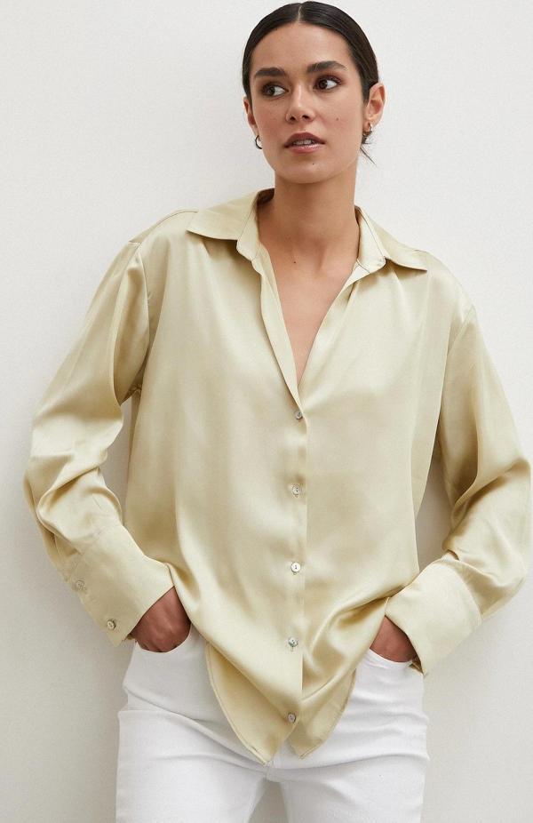 Basic Saten Gömlek Bej - Image 1