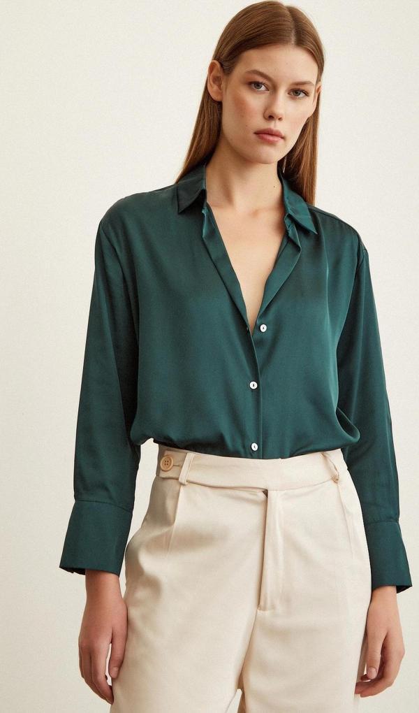 Basic Saten Gömlek Koyu Yeşil - Image 1