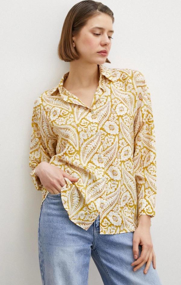 Şal Desen Modal Gömlek Sarı - Image 1