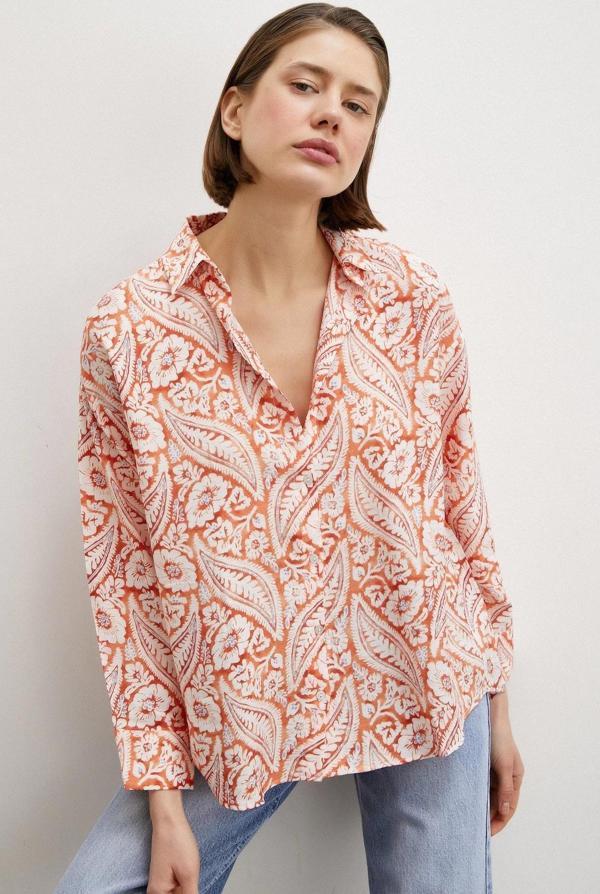 Şal Desen Modal Gömlek Turuncu - Image 1
