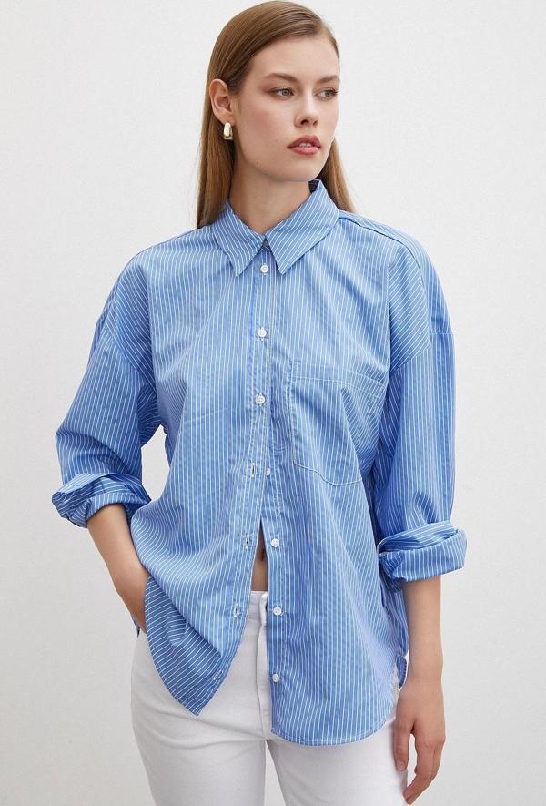 İnce Çizgili Gömlek Mavi - Image 1
