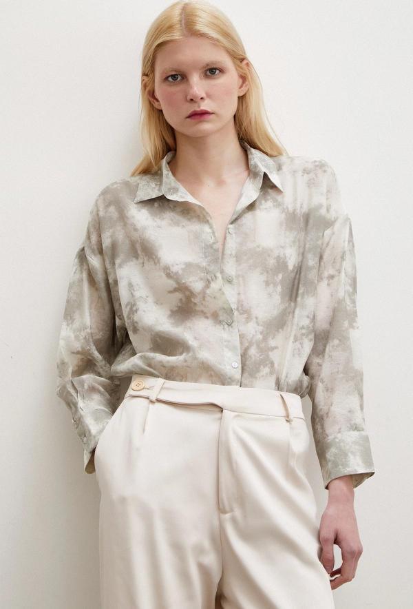 Desenli Oversize Gömlek Gri - Image 1