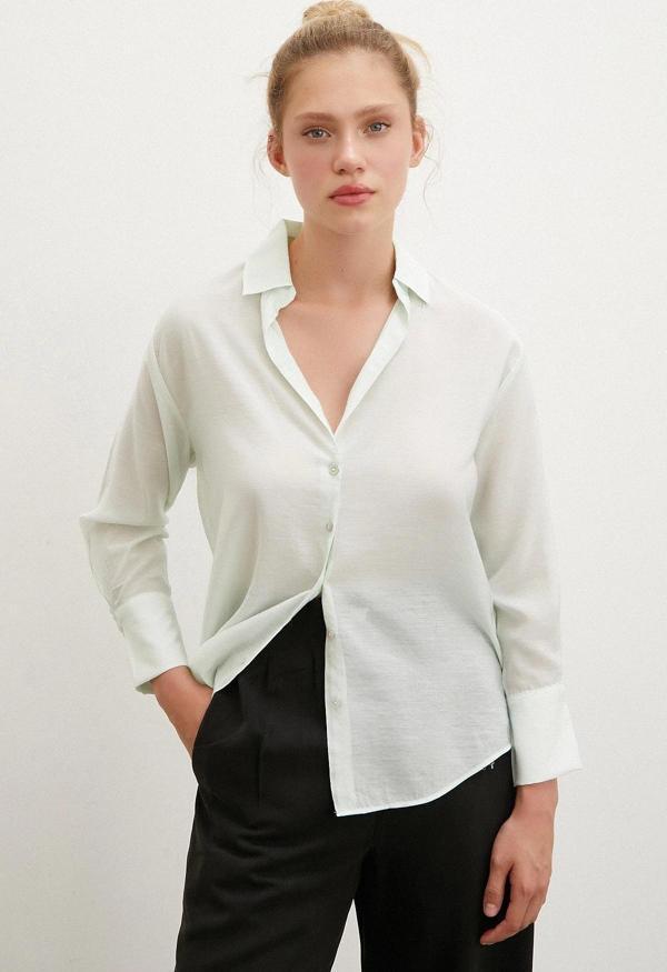 V Yaka Robalı Gömlek Mint - Image 1