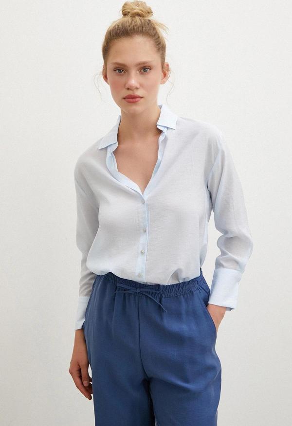 V Yaka Robalı Gömlek Mavi - Image 1