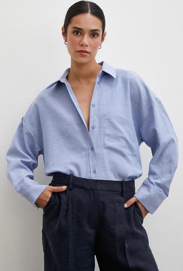 Robalı Klasik Gömlek İndigo - Image 1