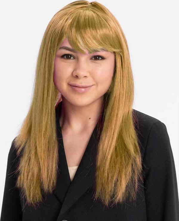 Altın Renk Düz Kesim İçi Astarlı Uzun Parti Peruğu Takma Saç - Image 1