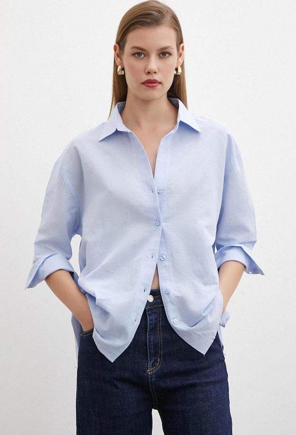 Yırtmaçlı Fakir Kol Gömlek Mavi - Image 1