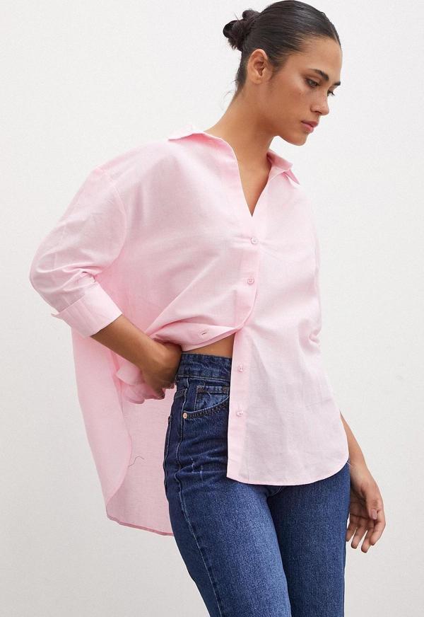 Yırtmaçlı Fakir Kol Gömlek Pembe - Image 1
