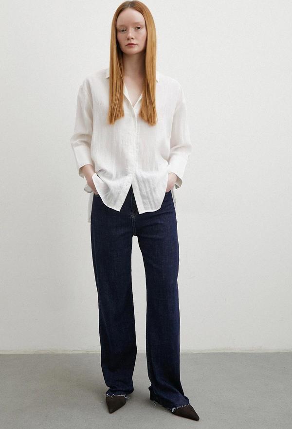 Çift İğneli Pamuklu Gömlek Beyaz - Image 1