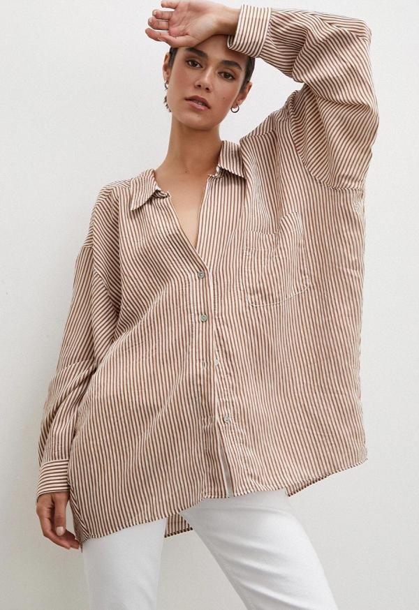 Yarasa Kol Çizgili Gömlek Kahve - Image 1
