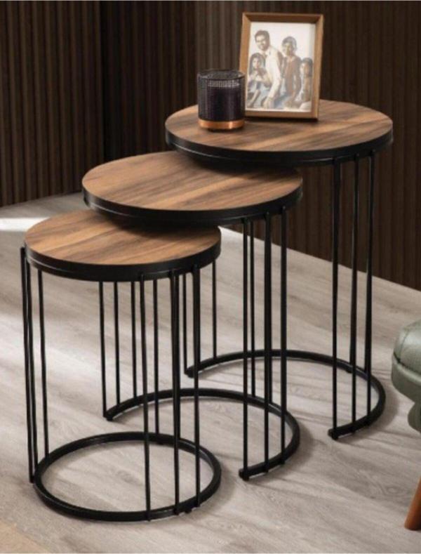 Mobievim Roma Ceviz Kaplama Mdf 3^Lü Zigon Sehpa 47x47 cm - Image 1