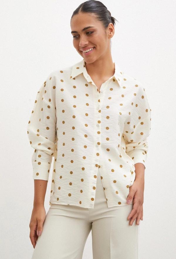 Puantiyeli Oversize Gömlek Kahve - Image 1