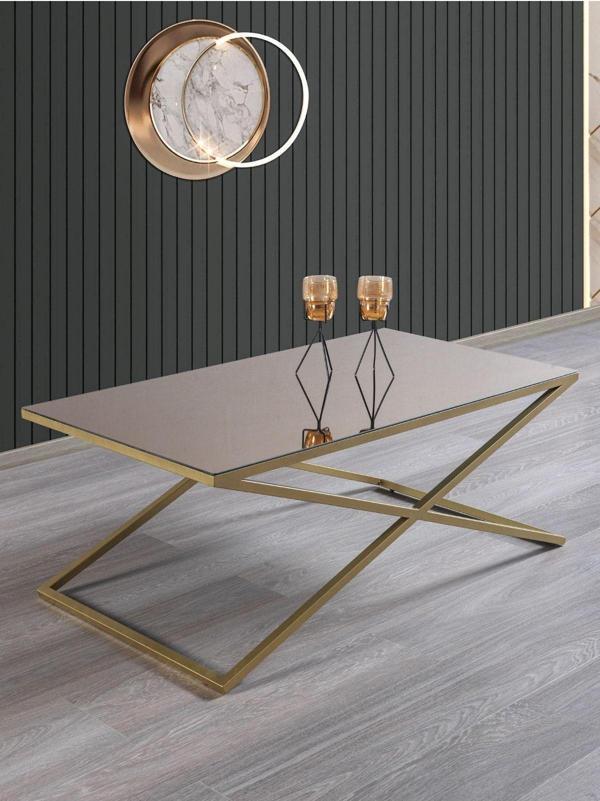 Mobievim Venedik Gold Metal Ayaklı Bronz Aynalı Orta Sehpa 110x60 cm - Image 1