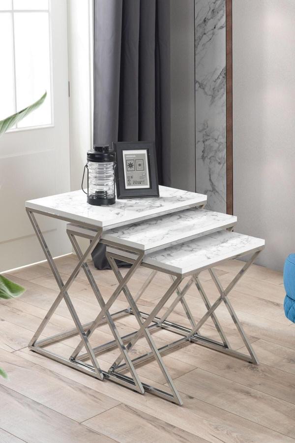 Mobievim Venedik Krom Metal Ayaklı Mermer Desenli Mdf'Li Zigon Sehpa - Image 1