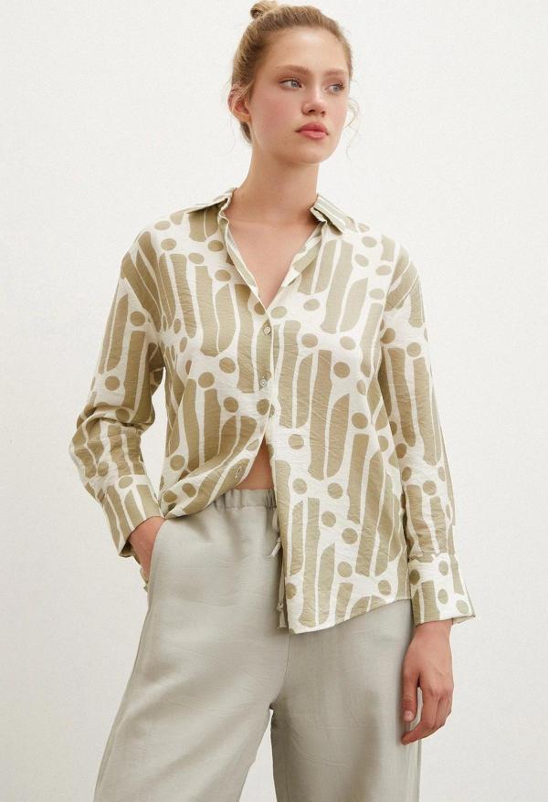 Modern Desen Modal Gömlek Haki - Image 1