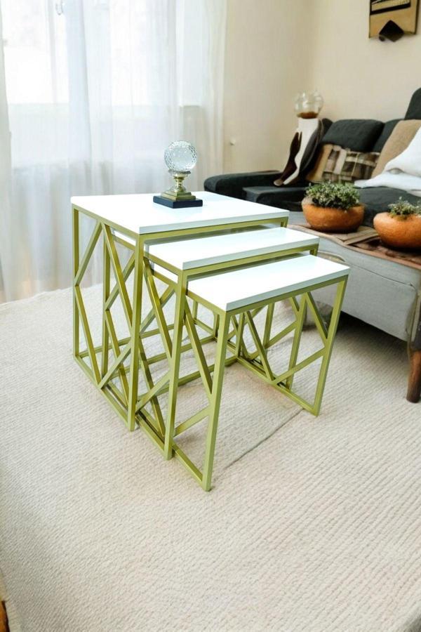 Mobievim Venice Gold Metal Ayaklı Krem Üst Tablalı Zigon Sehpa 40x55 cm - Image 1