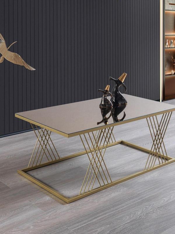 Mobievim Vienna Gold Metal Ayaklı Bronz Aynalı Orta Sehpa 110x60 cm - Image 1