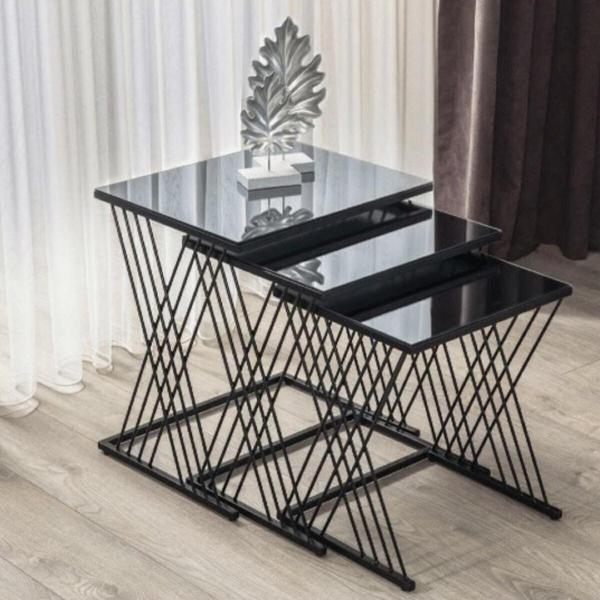 Mobievim Vienna Siyah Metal Ayaklı Füme Aynalı Zigon Sehpa 40x55 cm - Image 1