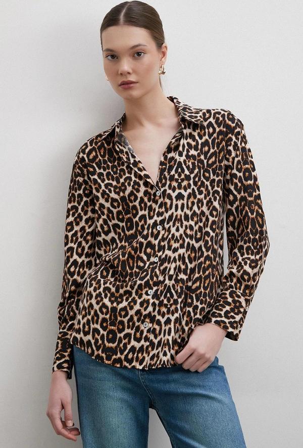 Leopar Desenli Viskon Gömlek Siyah - Image 1