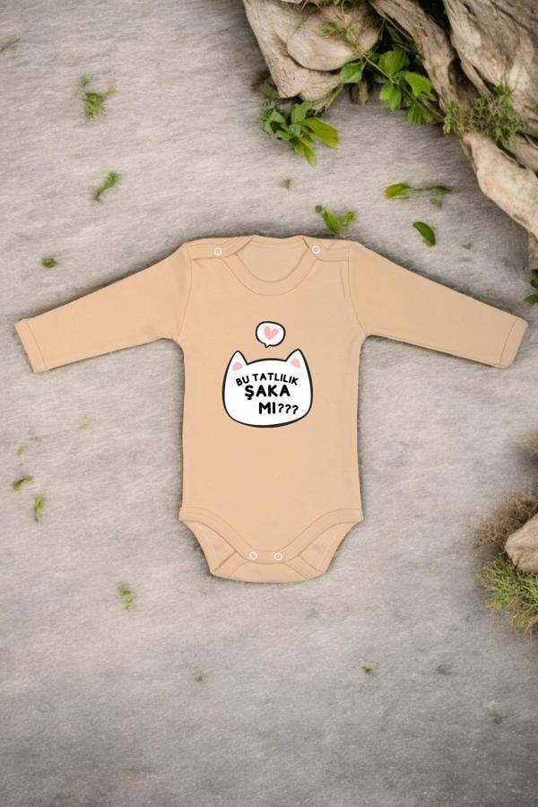 %100 Pamuk Bu Tatlılık Şaka mı Baskılı Omuz Çıt Çıt Zıbın - Image 1