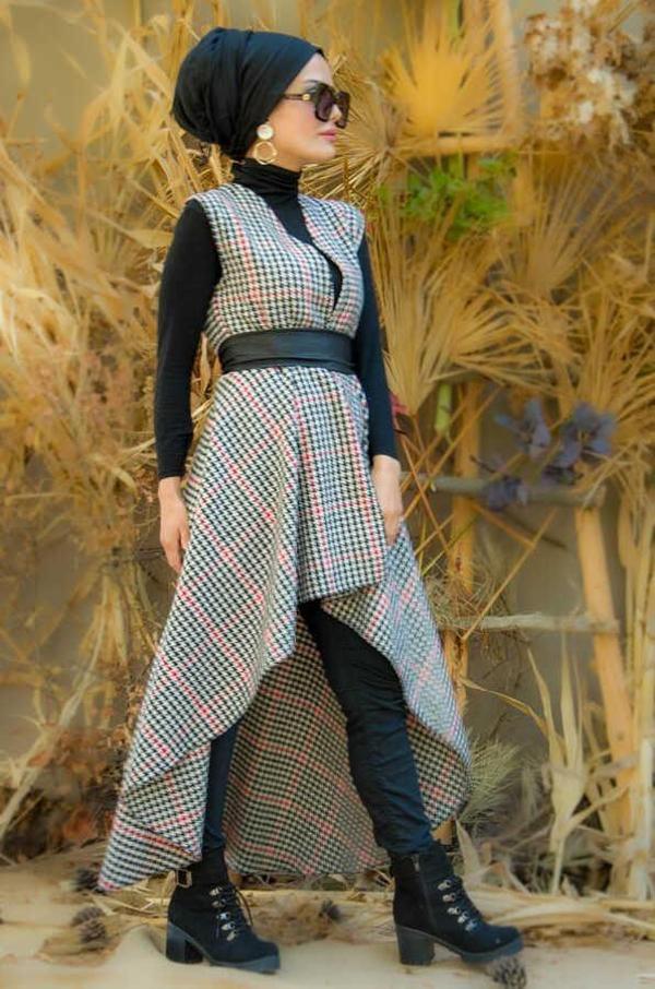 Siyah Kırmızı Kazayağı Kaşe Yelek - Image 1