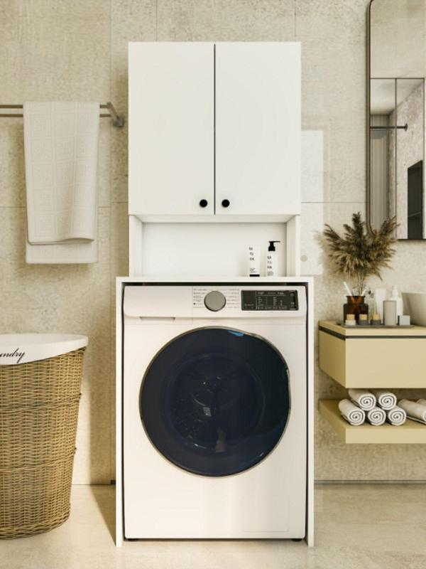 Montenero Çamaşır Makinesi Üstü Düzenleyici Parlak Beyaz Banyo Dolabı - Image 1
