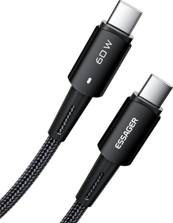 Essager 1 Metre 60W Type C to Type-C Ultra Hızlı Data Şarj Kablosu,Süper Dayanıklı Şarj ve Data Kablosu - Image 1