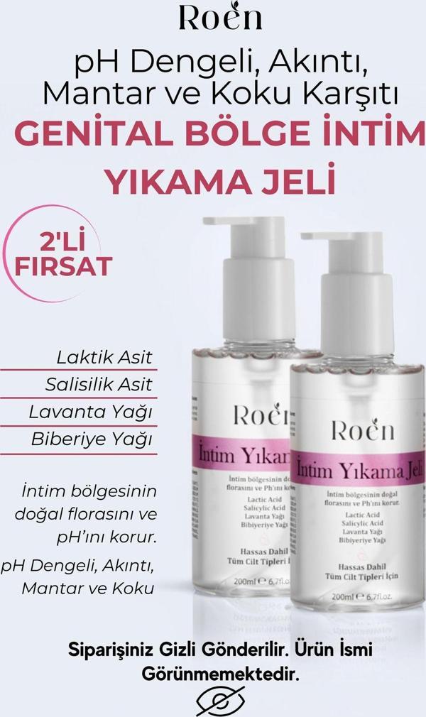Roen Genital Bölge Yıkama Jeli, Akıntı, Kaşıntı, Mantar, Koku Giderici Intim Yıkama Jeli Ph 3.8 (200Mlx2) - Image 1