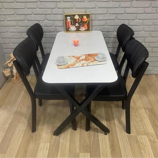 Bambeds Mobilya Masa Takımı Yemek Masası Mutfak Masası 60x120Beyaz Elma 4Lü Sandalye - Image 1