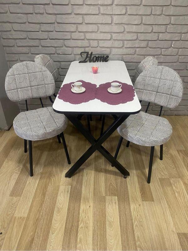Bambeds Mobilya Masa Takımı Yemek Masası Mutfak Masası 60x120Beyaz Siyahdesen 4 Sandalye - Image 1