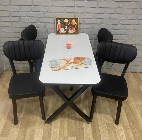 Bambeds Mobilya Masa Takımı Yemek Masası Mutfak Masası 70x110Beyaz Elma 4Lü Sandalye - Image 1