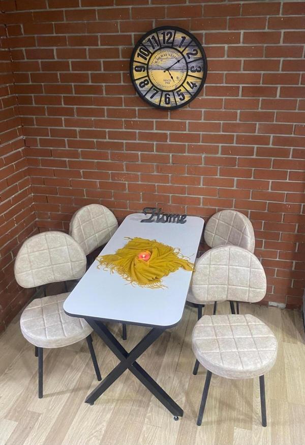 Bambeds Mobilya Masa Takımı Yemek Masası Mutfak Masası 70x110Beyaz Kahvedesen 4 Sandalye - Image 1