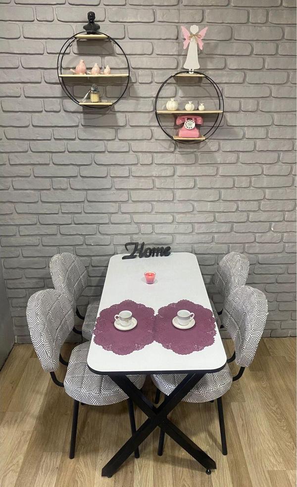 Bambeds Mobilya Masa Takımı Yemek Masası Mutfak Masası 70x110Beyaz Siyahdesen 4 Sandalye - Image 1