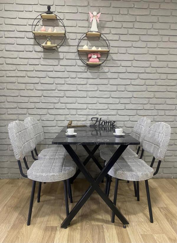 Bambeds Mobilya Masa Takımı Yemek Masası Mutfak Masası 70x110Siyah Beyazdesen 4 Sandalye - Image 1
