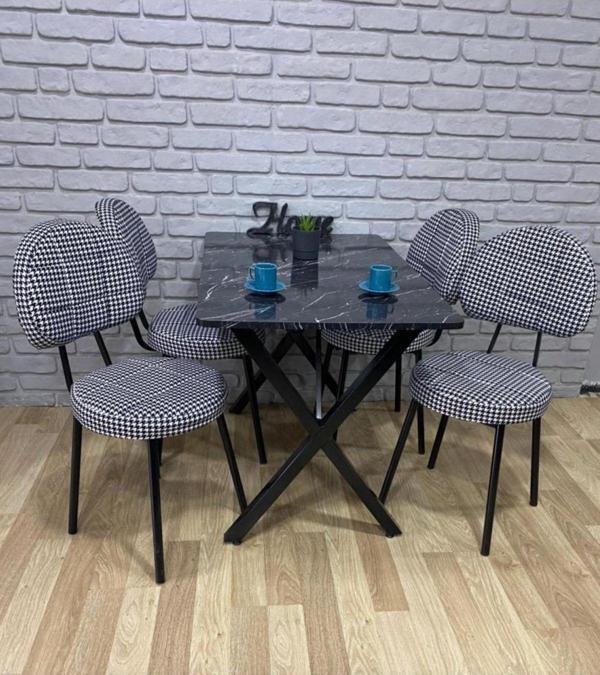 Bambeds Mobilya Masa Takımı Yemek Masası Mutfak Masası Balkon Masası - 60x120 Siyah Mermer 4 Arkalıklı Sandalye - Image 1