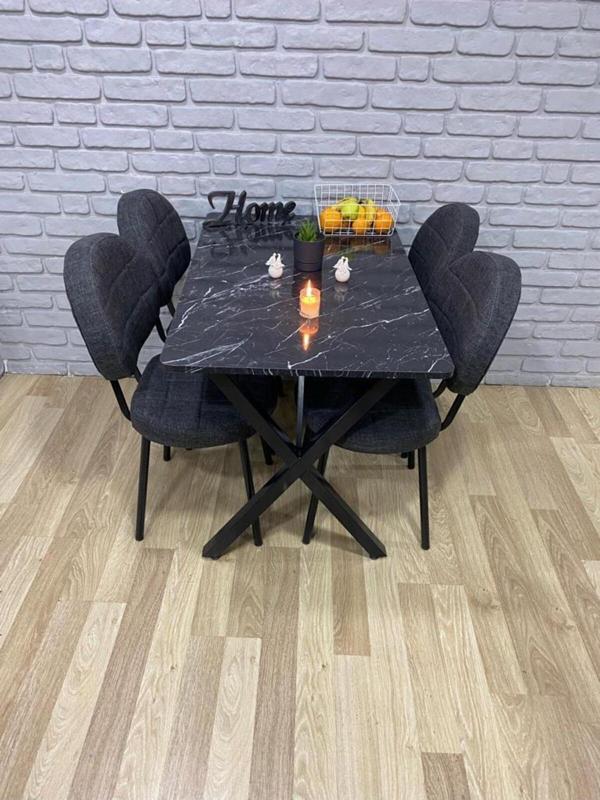 Bambeds Mobilya Masa Takımı Yemek Masası Mutfak Masası Balkon Masası - 60x120Siyah 4 Sandalye - Image 1