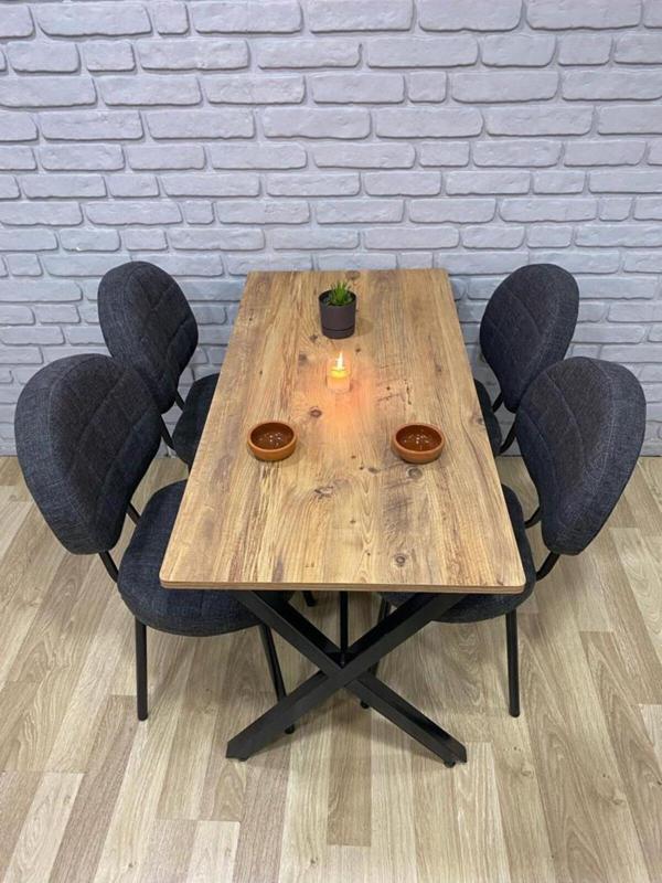 Bambeds Mobilya Masa Takımı Yemek Masası Mutfak Masası Balkon Masası-60x120Çam 4 Sandalye Koyugri - Image 1